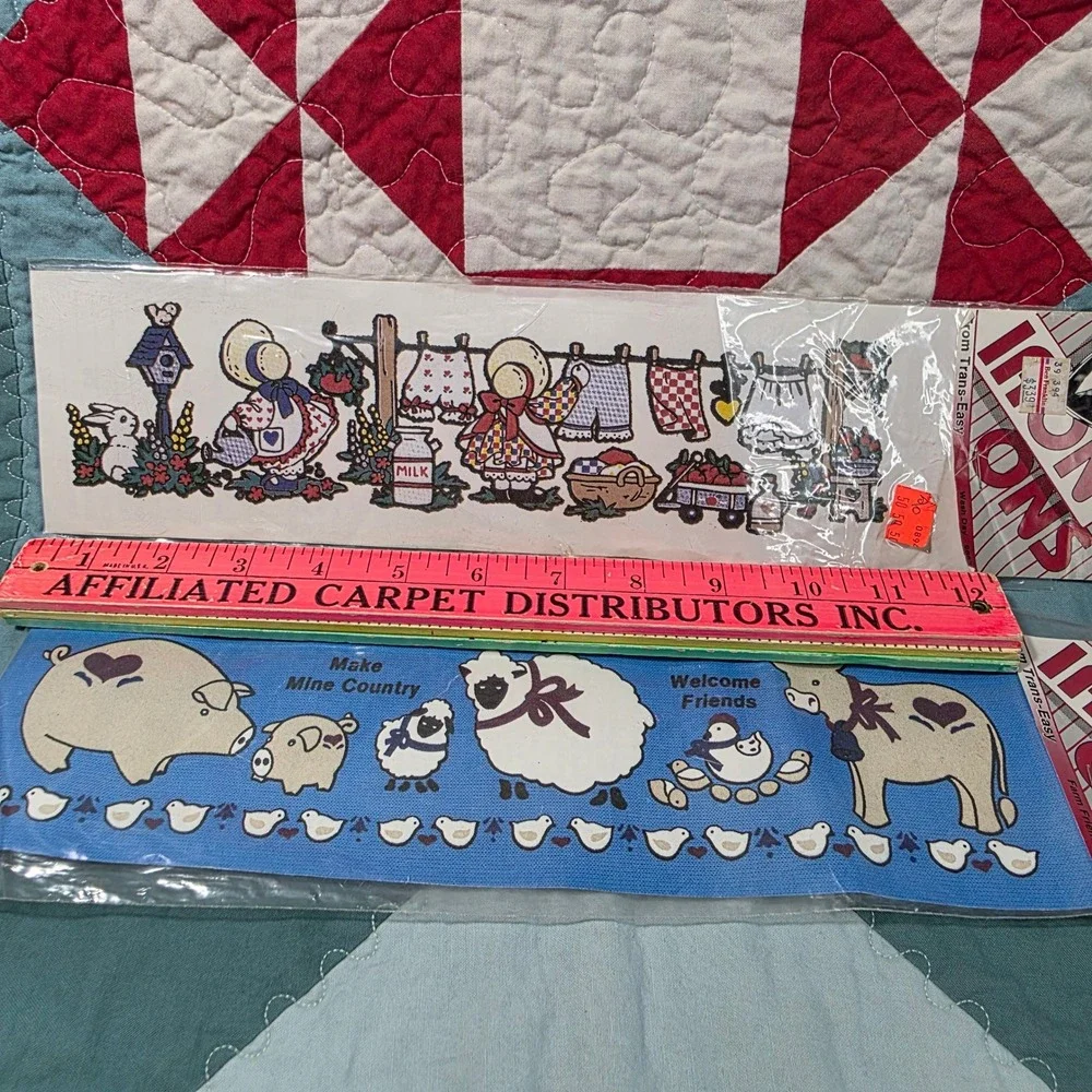 Trans-Easy Iron-Ons Country Farm Animal Sunbonnet Sue Transfers Blue White Multi